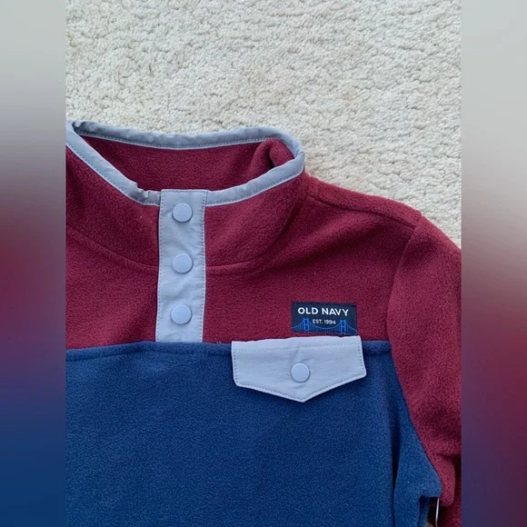 Old Navy NWT Size 5T Maroon and Navy Snap-T Fleece Pullover Sweatshirt - Picture 4 of 6
